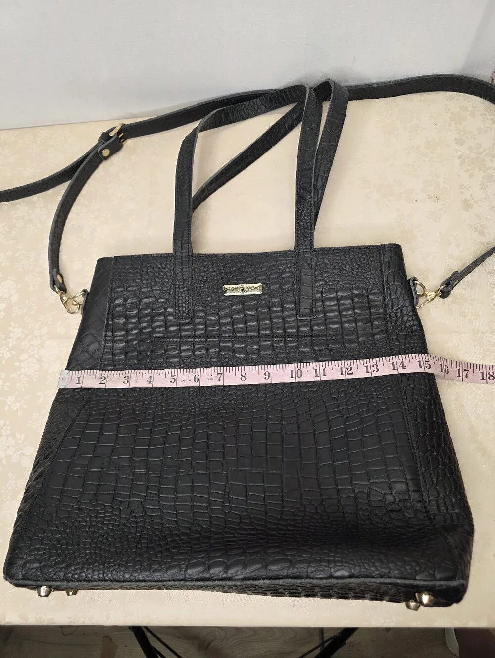 Planner Perfect Isabella Everyday Tote Black Croc Leather Crossbody Bag